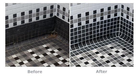 Before & after photo of a college dorm shower