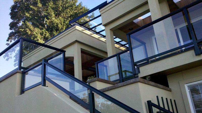 Black aluminum glass railing, black aluminum patio cover