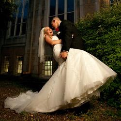 Groom dips Bride during wedding photos in San Antonio