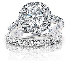 Cubic Zirconia Halo Wedding Set in 14K White Gold