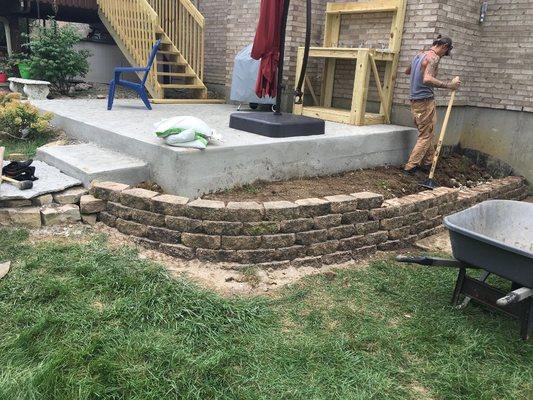 Patio and retaining wall for planting