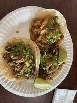 2 asada tacos and 1 pastor.  Both were delicious.