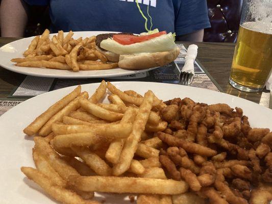 Fried Clam Strips and Blue Burger