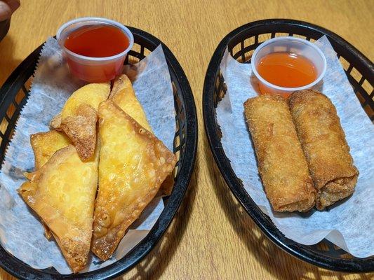 Crab Rangoon and egg rolls