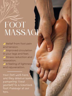 Your feet work hard, and they deserve some pampering! Treat yourself to a luxurious Foot Massage at our spa.