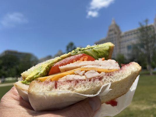 Scrumptious carved turkey sandwich with avocado!