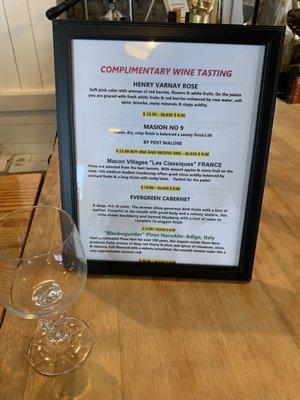 Wine tasting menu