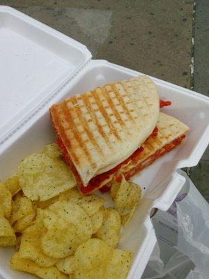 Chicken parmagiana panini with potato chips