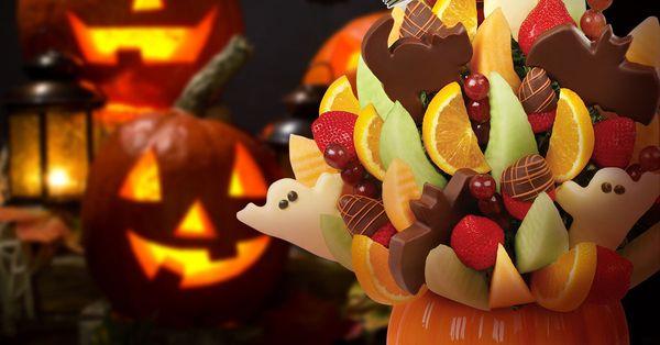 Dress up your Halloween party's dessert table with a frightfully festive fruit arrangement, gift set.