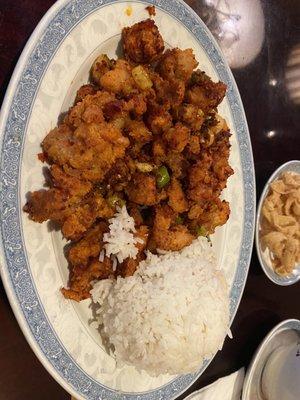 Lunch special spicy chicken. Huge portion! Not super spicy , but crispy and tasty.