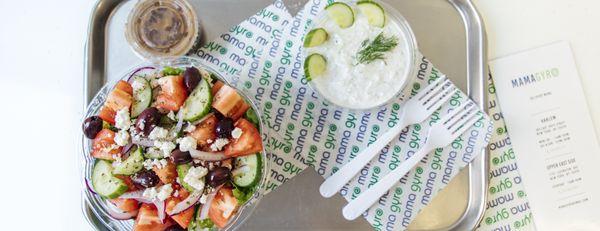 Greek salad and Tzatziki sauce