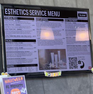 10/18/2024:  Esthetics Service Menu.