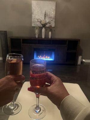 Enjoying a glass of rose after our massages! Such a nice treat!!!