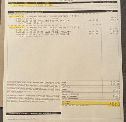 Continuation of codes & total amount PAID IN FULL