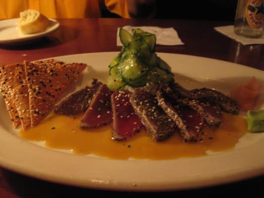 Tuna with Pickled Cucumbers and sesame flat bread