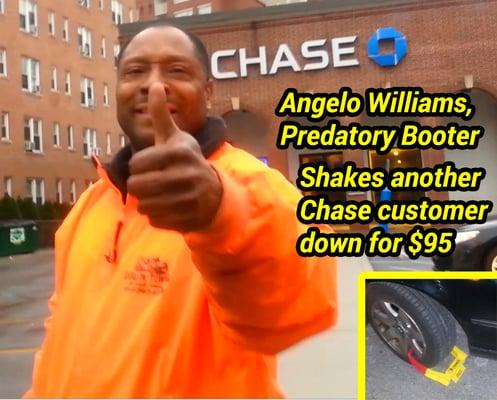 Angelo Williams of Avalon Towing operates out of a black BMW with NY plates. He will boot your car at the earliest opportunity & demand $95.