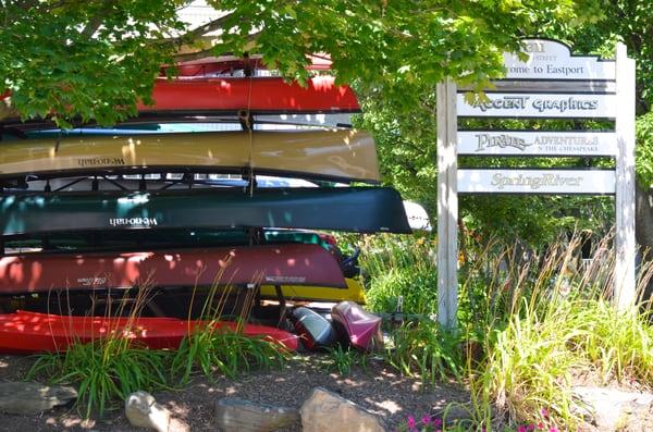 bright canoe parking lot decor