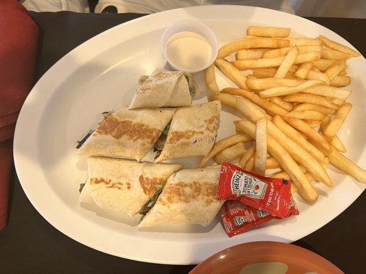 Lamb shawarma wrap comes with fries and garlic sauce