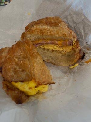 Bacon egg and cheese on a croissant