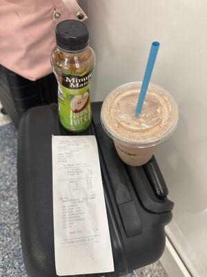 Receipt with apple juice and peanut butter cup smoothie @sunsetourist on Instagram