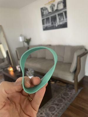 Is this worth $50?! This is what Lincoln will charge you if you fail to return this rubber band pool bracelet. (Not listed in lease!)