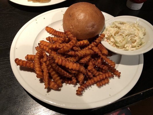 Classic steak cheeseburger with sweet potato fries