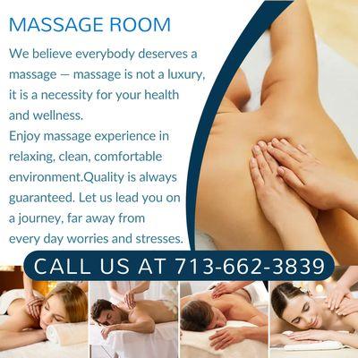 Massage Room
 5475 West Loop S Suite 194, Houston, TX 77081
 Call us at 713-662-3839