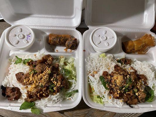 Vermicelli with pork and egg rolls