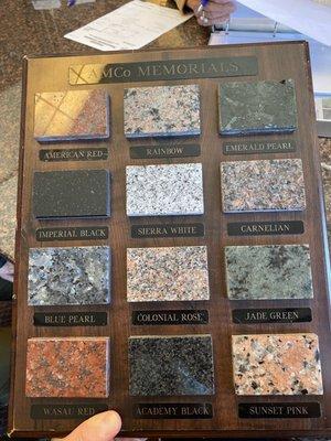 Beautiful selection of granite