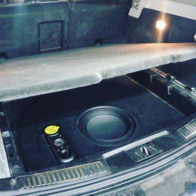 Custom subwoofer box made with slot for air pump. Alpine R series 12" subwoofer.