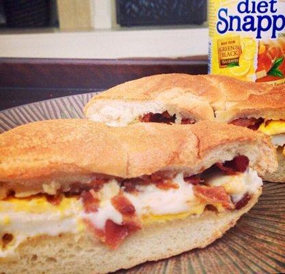 Bacon egg and cheese on a roll