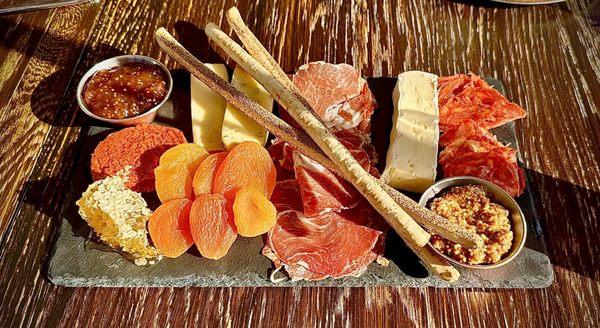 Charcuterie slate board with local, chunk honey! Excellent!!