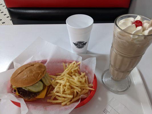 Steak burger and pb shake