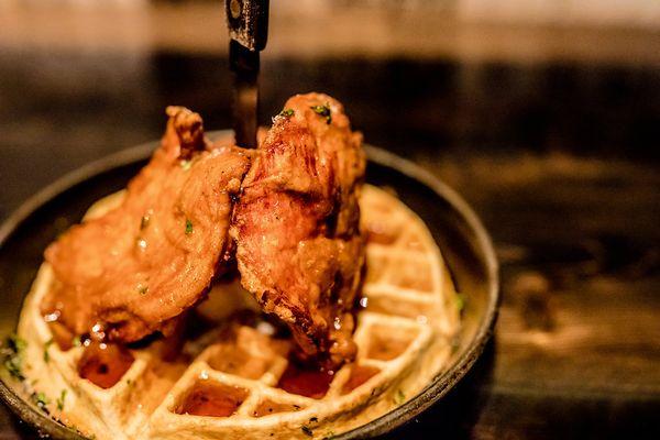 Fried Chicken & Waffles w/ Rosemary infused Maple Syrup