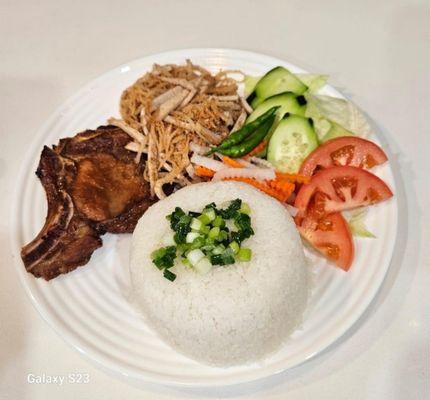 Com Bi Suon, Grilled Pork with Rice and Shredded Pork and other toppings.