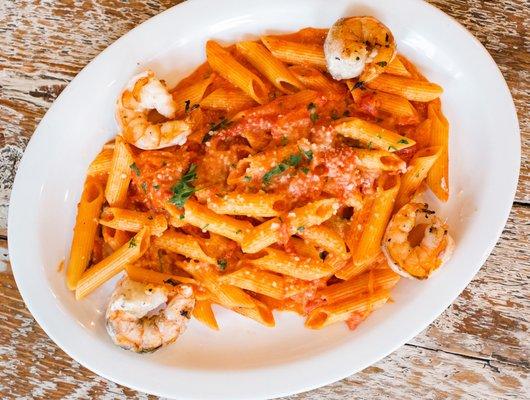 penne a la vodka with grilled shrimp