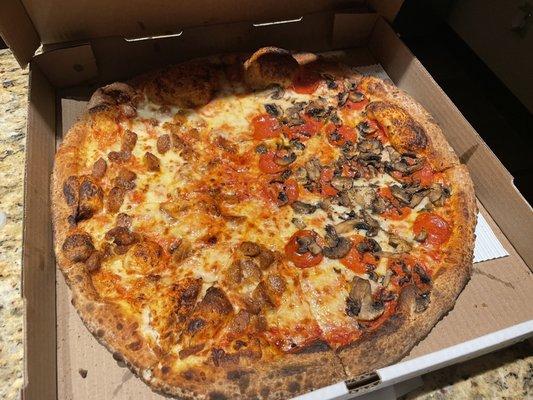 Large pizza half sausage; half mushroom and pepperoni