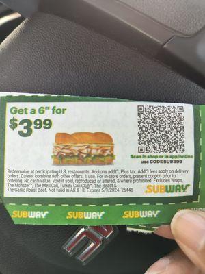 Subway coupon