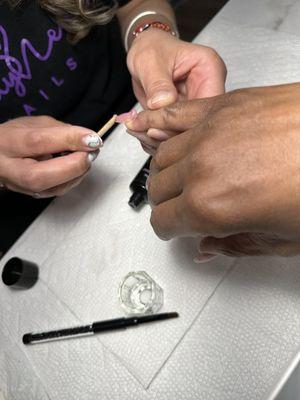 Getting my nails done with poly gel using Russian manicure technique