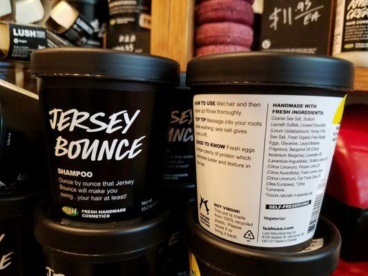 "Jersey Bounce" Shampoo for volume and scalp health.