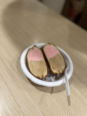 Strawberry & Vietnamese Coffee Ice cream in Cinnamon Sugar Donut