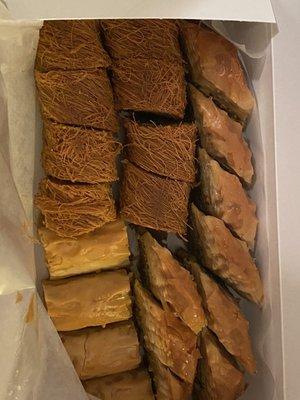 Baklava, kadayıf (künefe) and almond rolls.