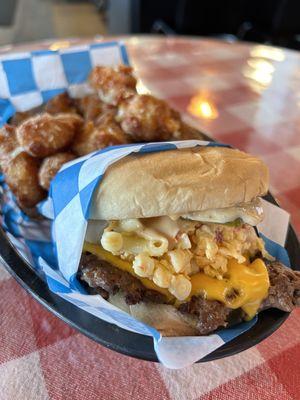 Burger of the month Pimento Mac and Cheese