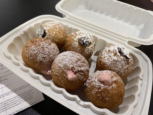 Mochi balls with cookies and cream and strawberry.  The cream was so fresh and full of flavor.