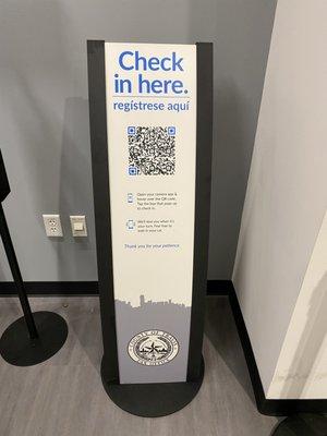 Check in QR code to get into the virtual queue.  unfortunately this sign is kept inside, not outside at the tail end of the queue