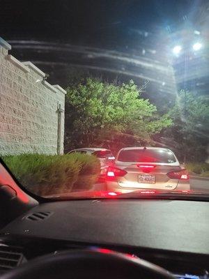 Waiting in the drive thru for 16 minutes spmfsr, no way to back out with cars behind you.