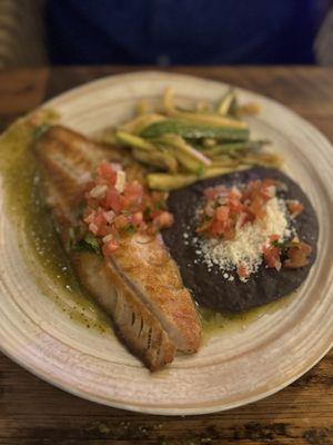 Grilled snapper black beans and Zucchini