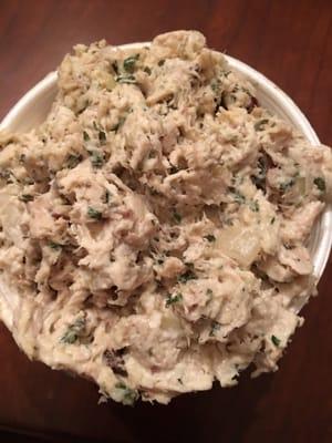 Tarragon Chicken Salad -- includes chicken, tarragon, pecans, raisins, onions, mayonnaise (1/2 lb take out container shown)