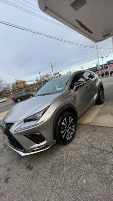 2021 Lexus NX F Sport Atomic Silver with Red Interior