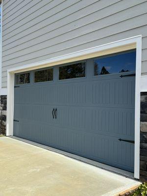 Stamped carriage garage door